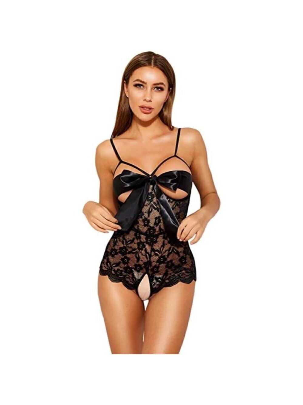 Front Bow Cover Red Teddy Lingerie One Piece Floral Lace Bodysuit Babydoll NWT